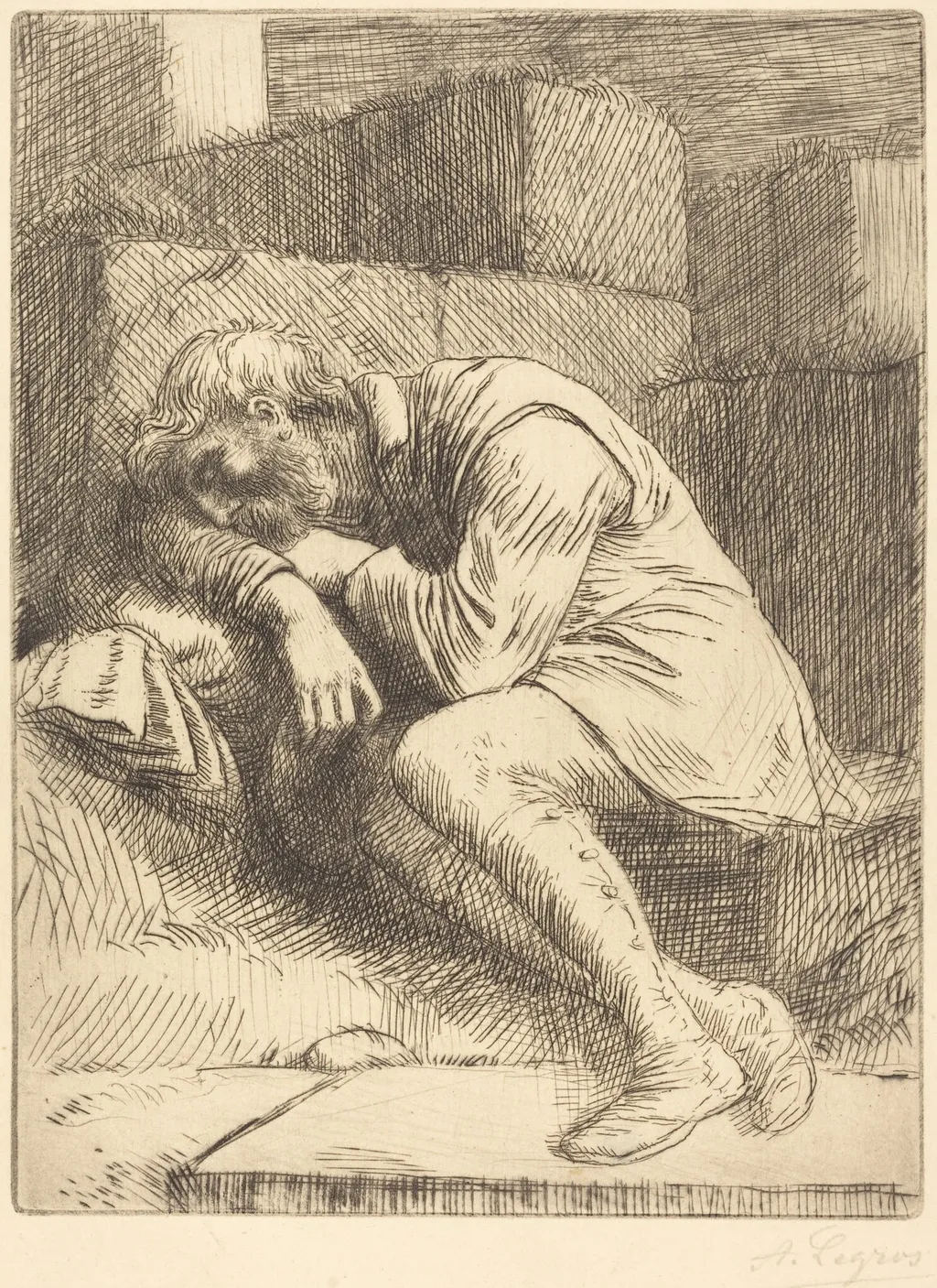 Sleeping Beggar (Mendiant endormi), by Alphonse Legros, ink, 1874