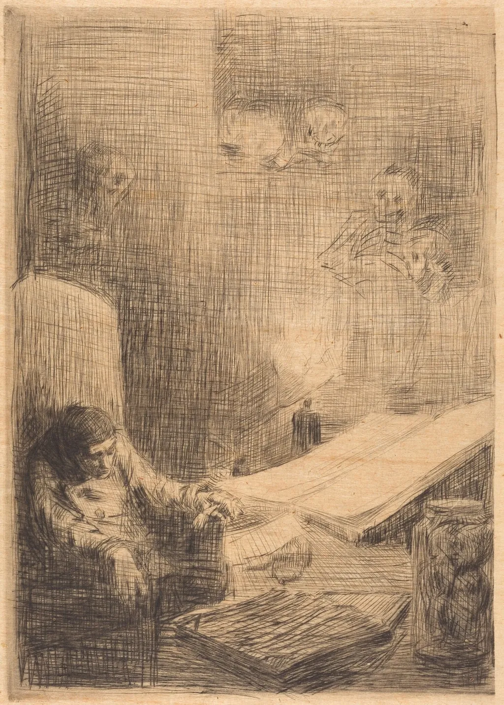 Sleeping Scholar (Le savant endormi), by Alphonse Legros, ink, 1874