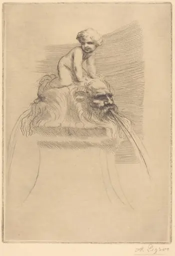 Small Fountain, Child Playing on the Grotesques (Petite fontaine, enfant qui joue surdes masques)