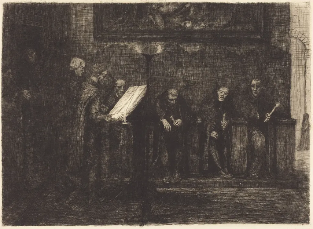 Spanish Singers (Les chantres espagnols), by Alphonse Legros, ink, 1865