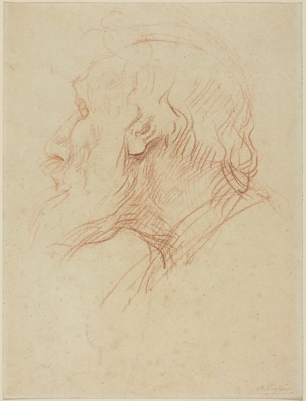 Study of a Beggar, by Alphonse Legros, chalk, 1874