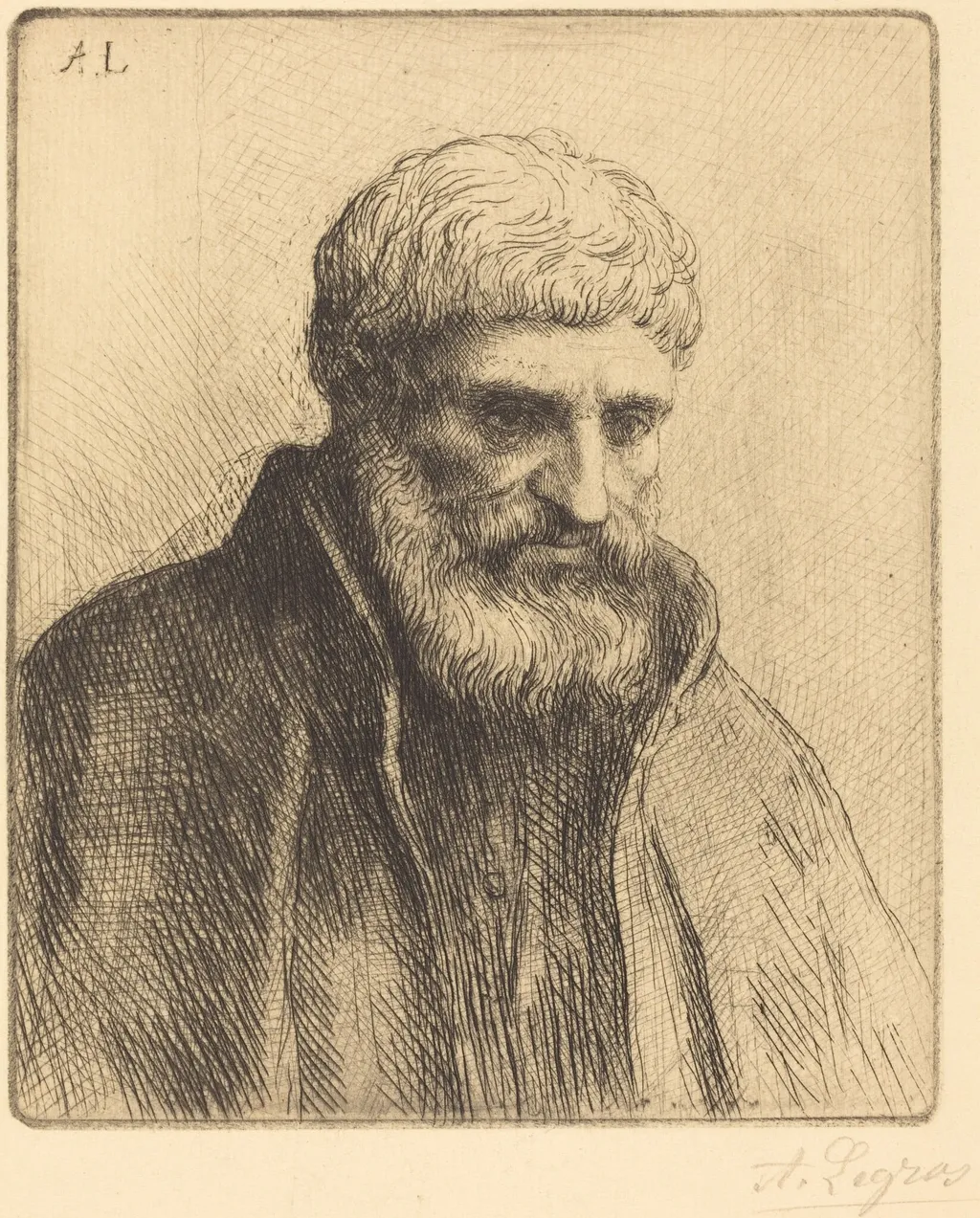 Study of an Old Man (Etude de vieillard), by Alphonse Legros, ink, 1874