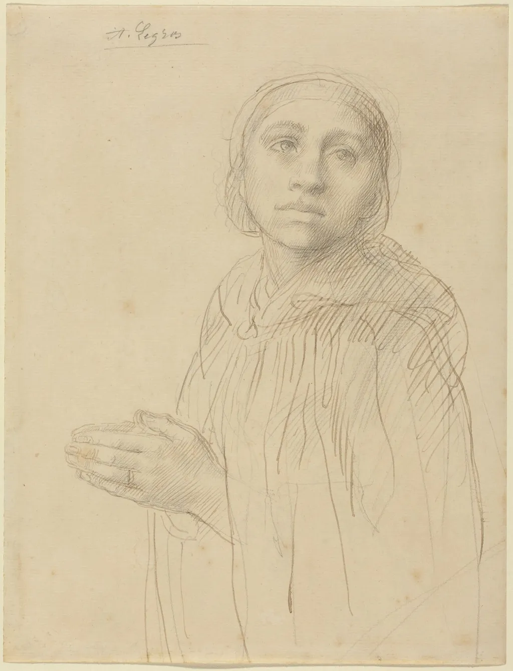 Study of Woman Praying, by Alphonse Legros, ink, 1874