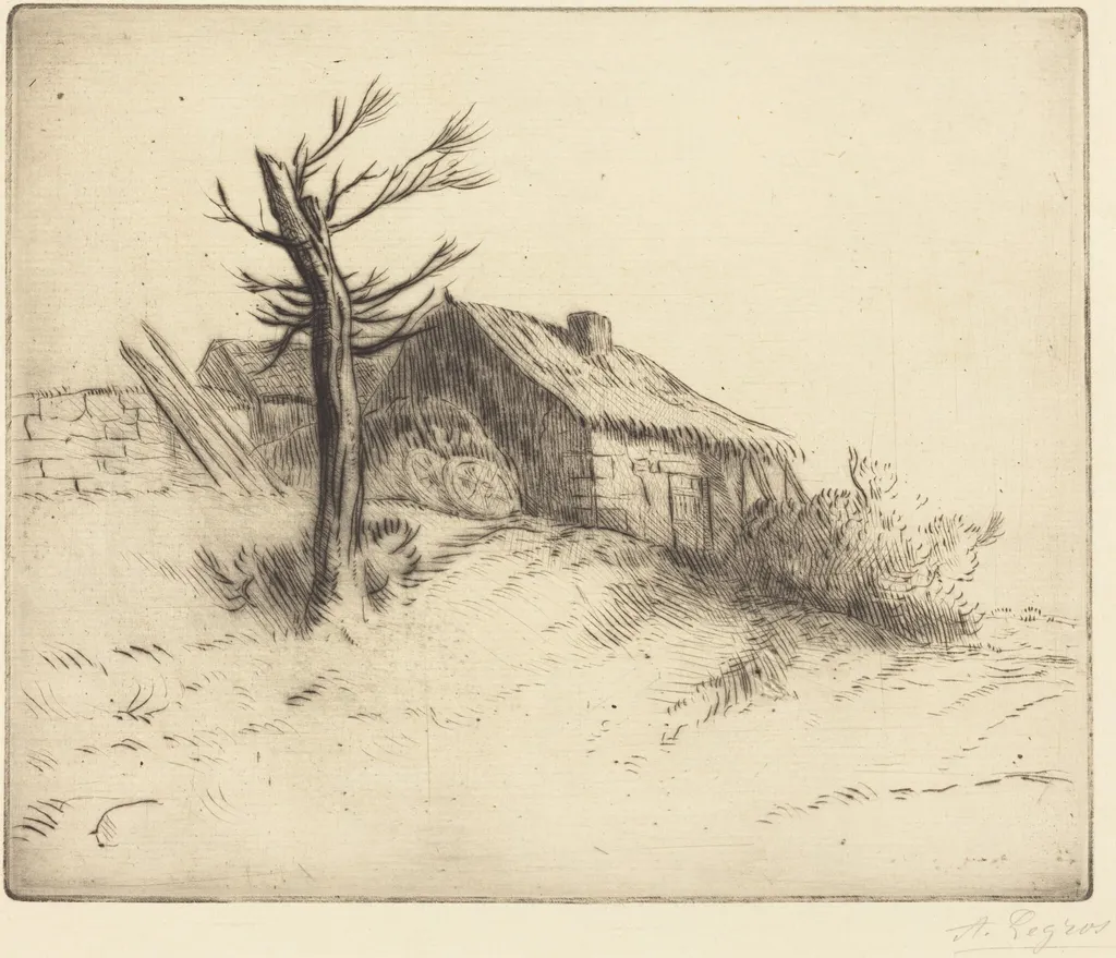 Thatched Cottage (Chaumiere), by Alphonse Legros, ink, 1874