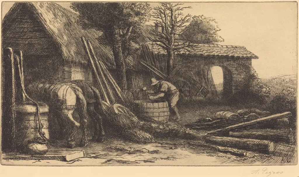 The Cooper (Le tonnelier), by Alphonse Legros, ink, 1874