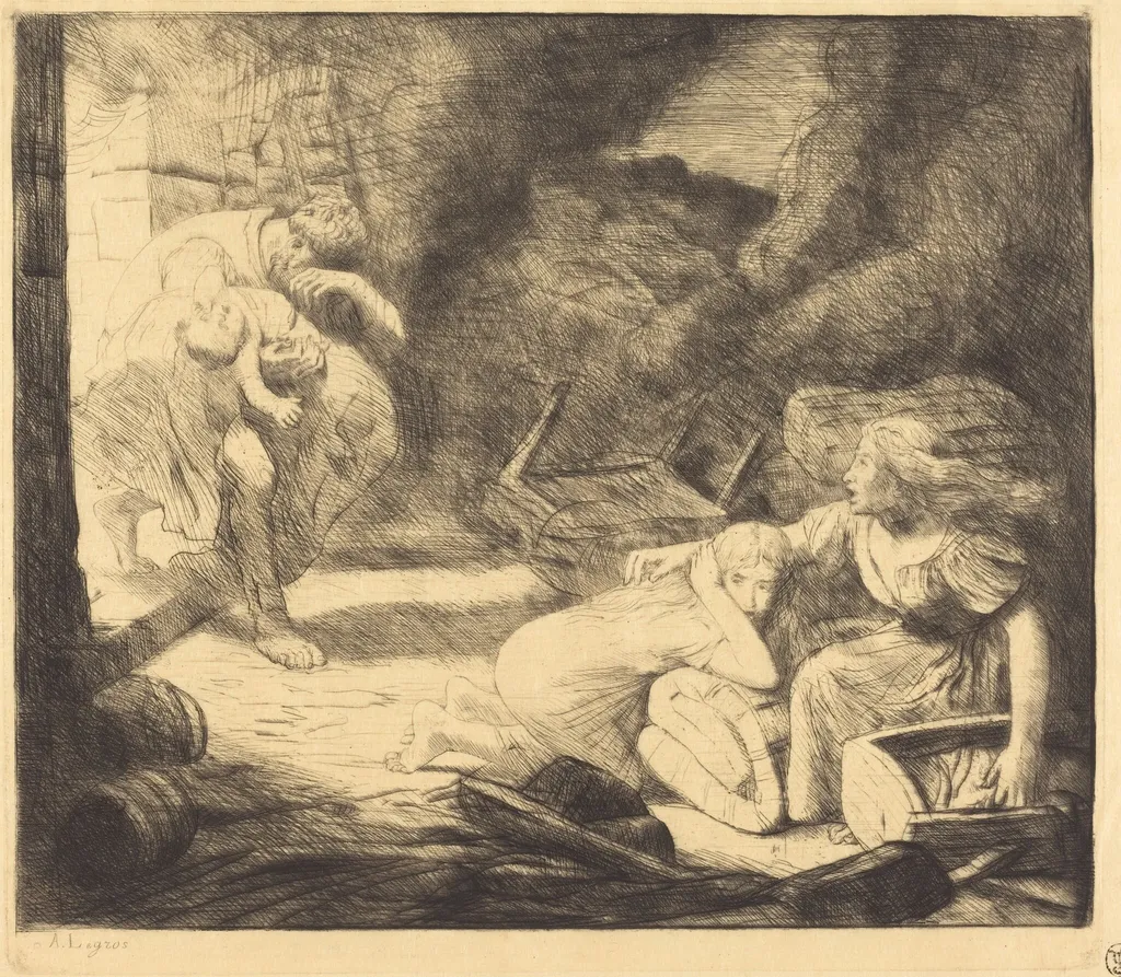 The Fire, 2nd plate (L'incendie), by Alphonse Legros, ink, 1874
