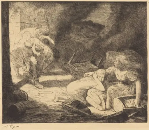 The Fire, 2nd plate (L'incendie), by Alphonse Legros
