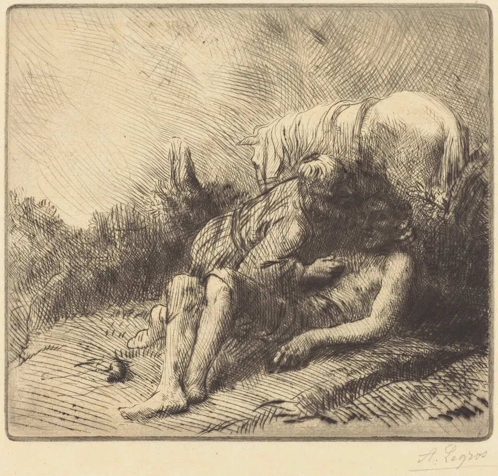 The Good Samaritan (Le bon samaritain), by Alphonse Legros, ink, 1874