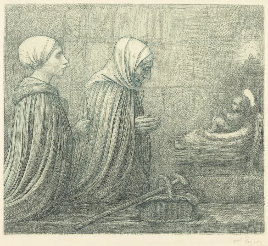 The Manger (La creche), by Alphonse Legros, ink, 1874