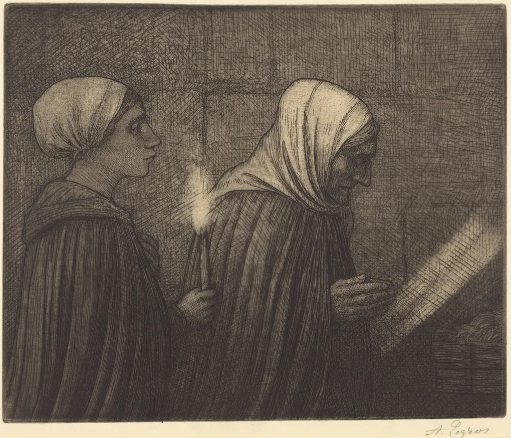 The Manger (La creche), by Alphonse Legros, ink, 1874
