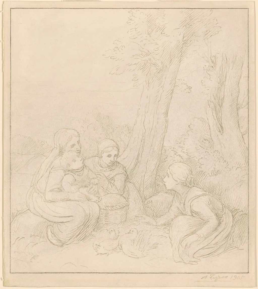 The Pigeons, by Alphonse Legros, graphite, 1905