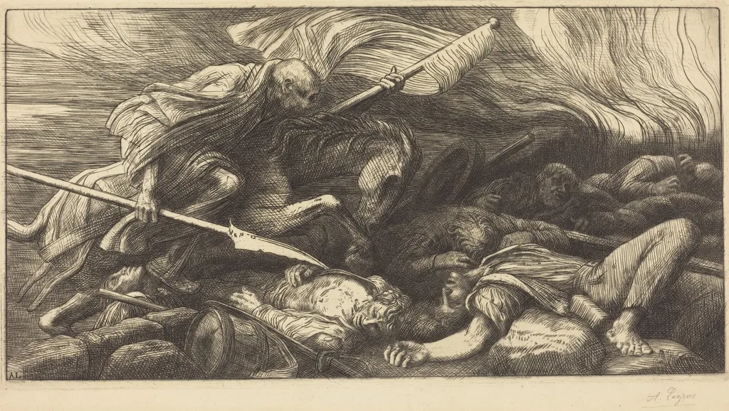 The Triumph of Death: After the Battle (Le triomphe de la mort: Apres le combat), by Alphonse Legros, ink, 1874