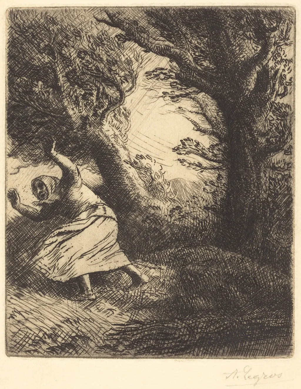 Thunder (Un coup de foudre), by Alphonse Legros, ink, 1874