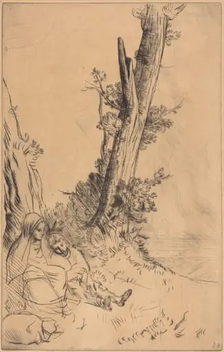Travelers Resting (Les voyageurs fatigues), by Alphonse Legros