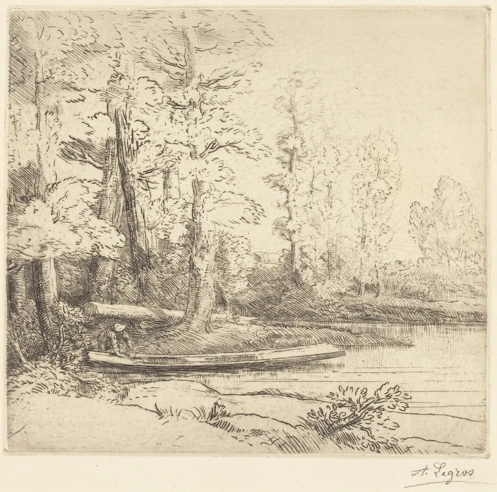 Trees at Water's Edge (Les arbres au bord de l'eau), by Alphonse Legros, ink, 1874