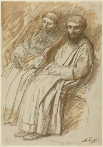 Two Monks Seated in a Church, by Alphonse Legros