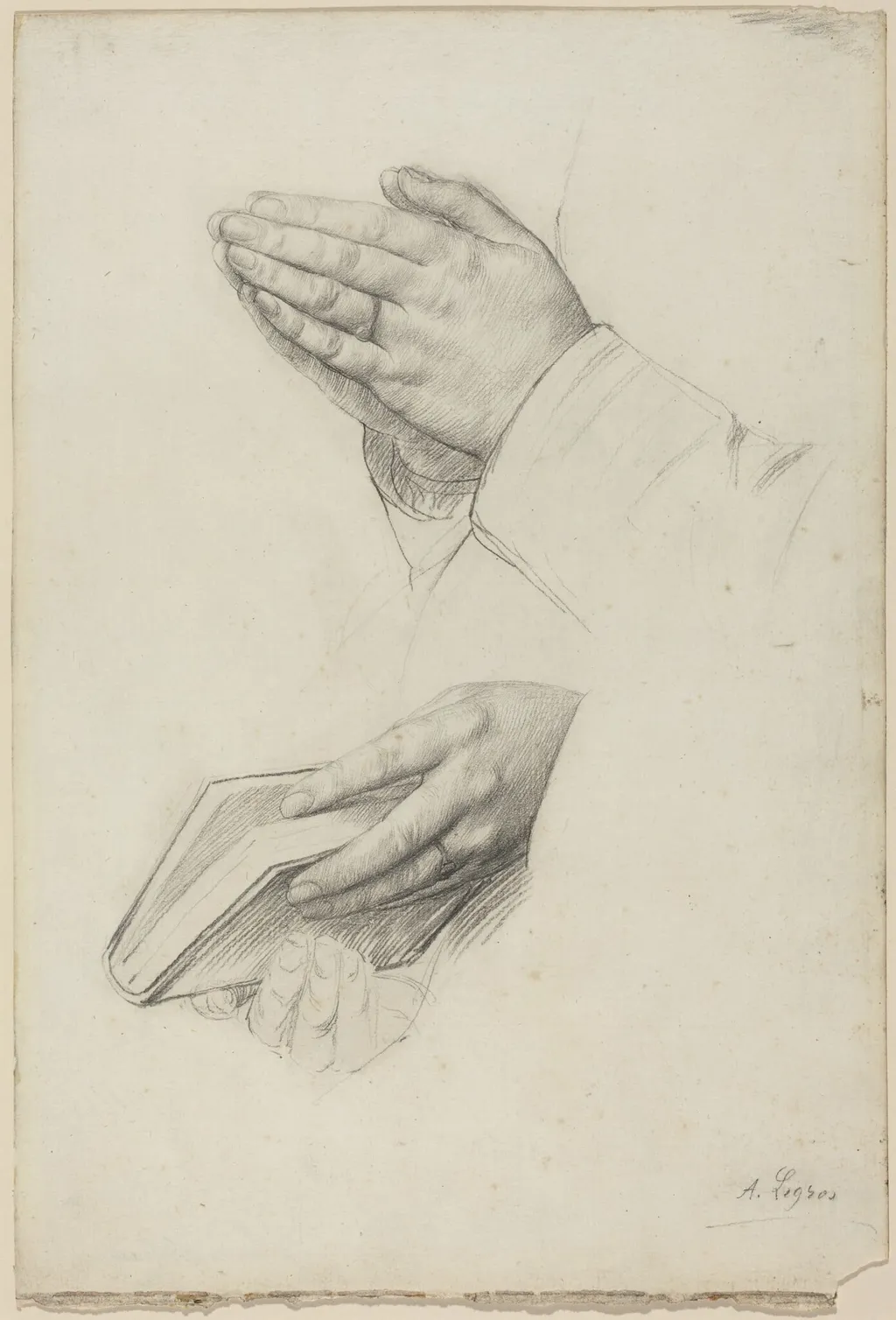 Two Studies of Hands, by Alphonse Legros, graphite, 1874