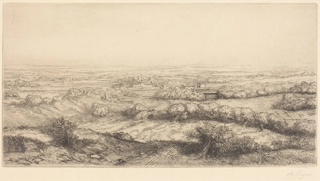 Valley in Bourgogne (Une vallee en Bourgogne), by Alphonse Legros, ink, 1874