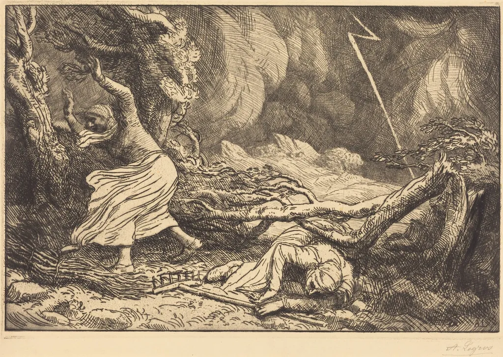 Victims of the Lightning (Victimes de la foudre), by Alphonse Legros, ink, 1874