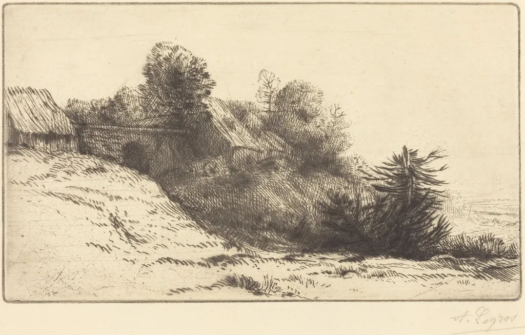 View of a Farm, 2nd plate (La ferme du Bienheureux), by Alphonse Legros, ink, 1874