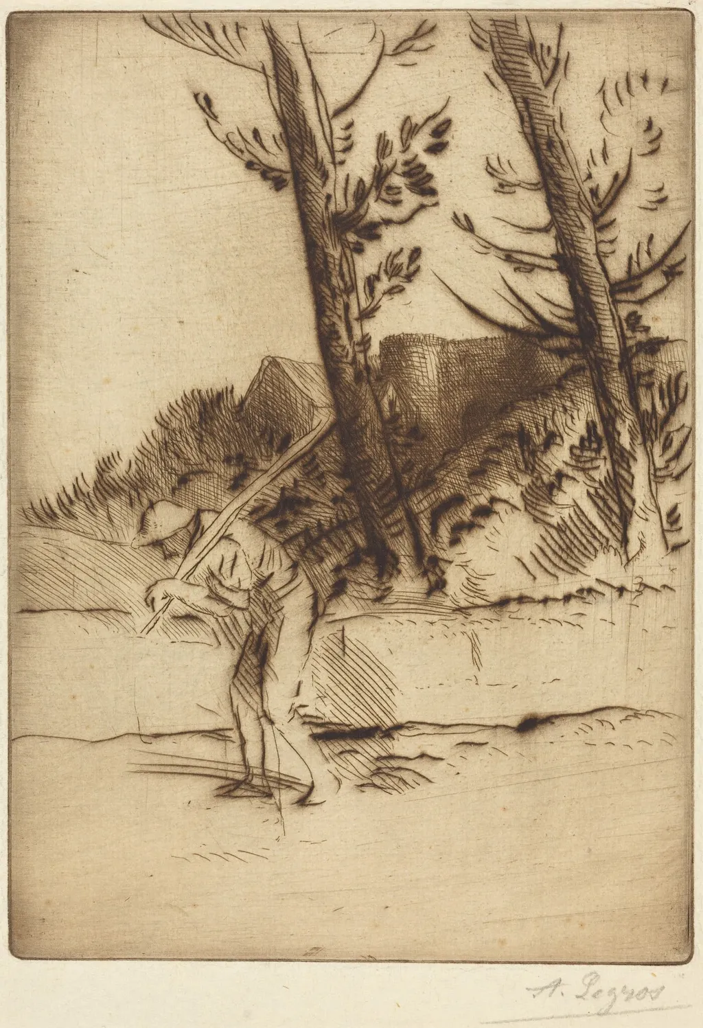 View of a Farm (La ferme des Bordes), by Alphonse Legros, ink, 1874