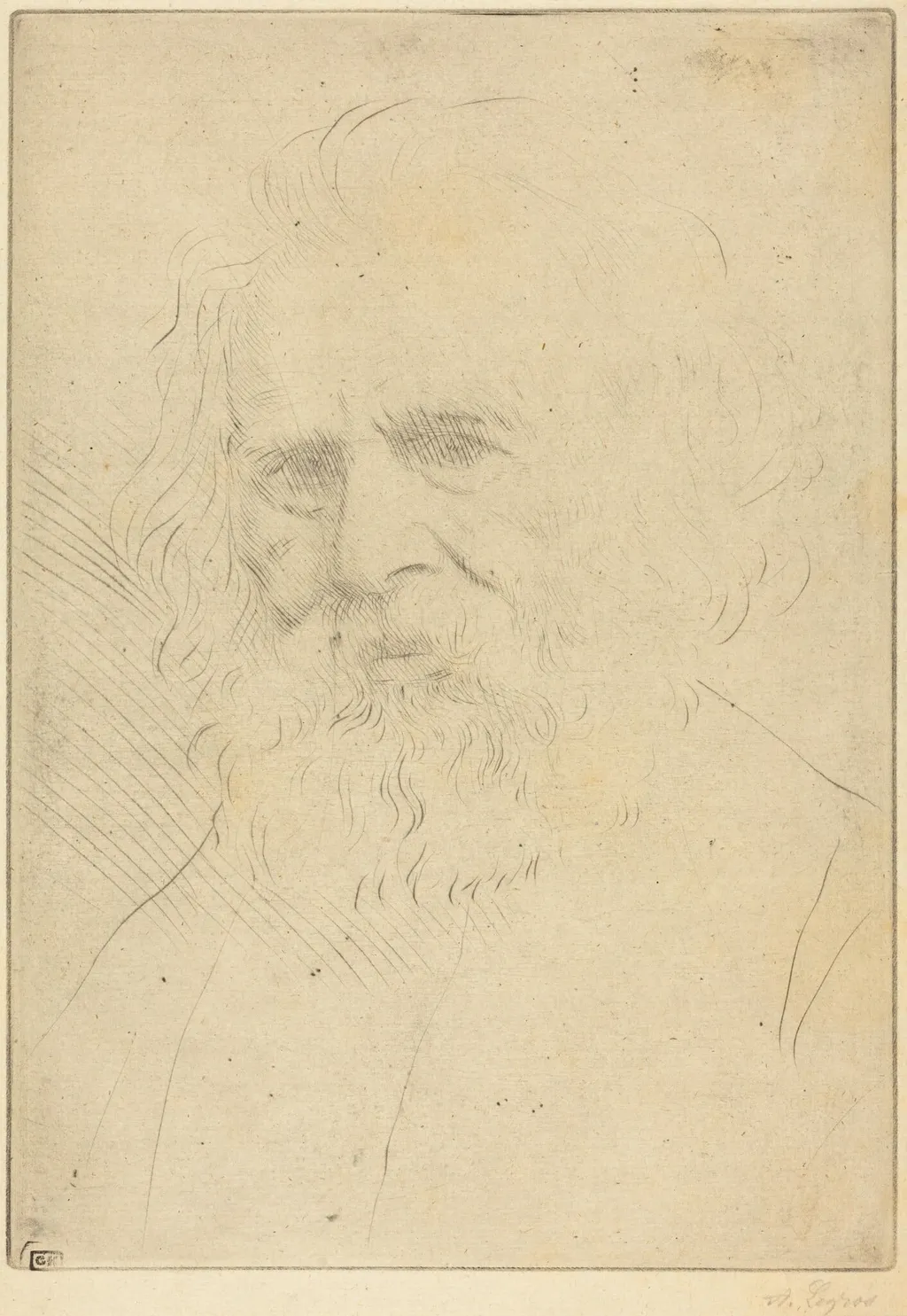 W.H. Longfellow, 1st plate, by Alphonse Legros, ink, 1874