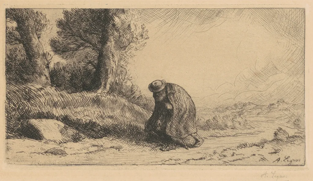 Wayfarer Surprised by a Storm (Le Voyageur surpris par l'Orage), by Alphonse Legros, ink, 1888