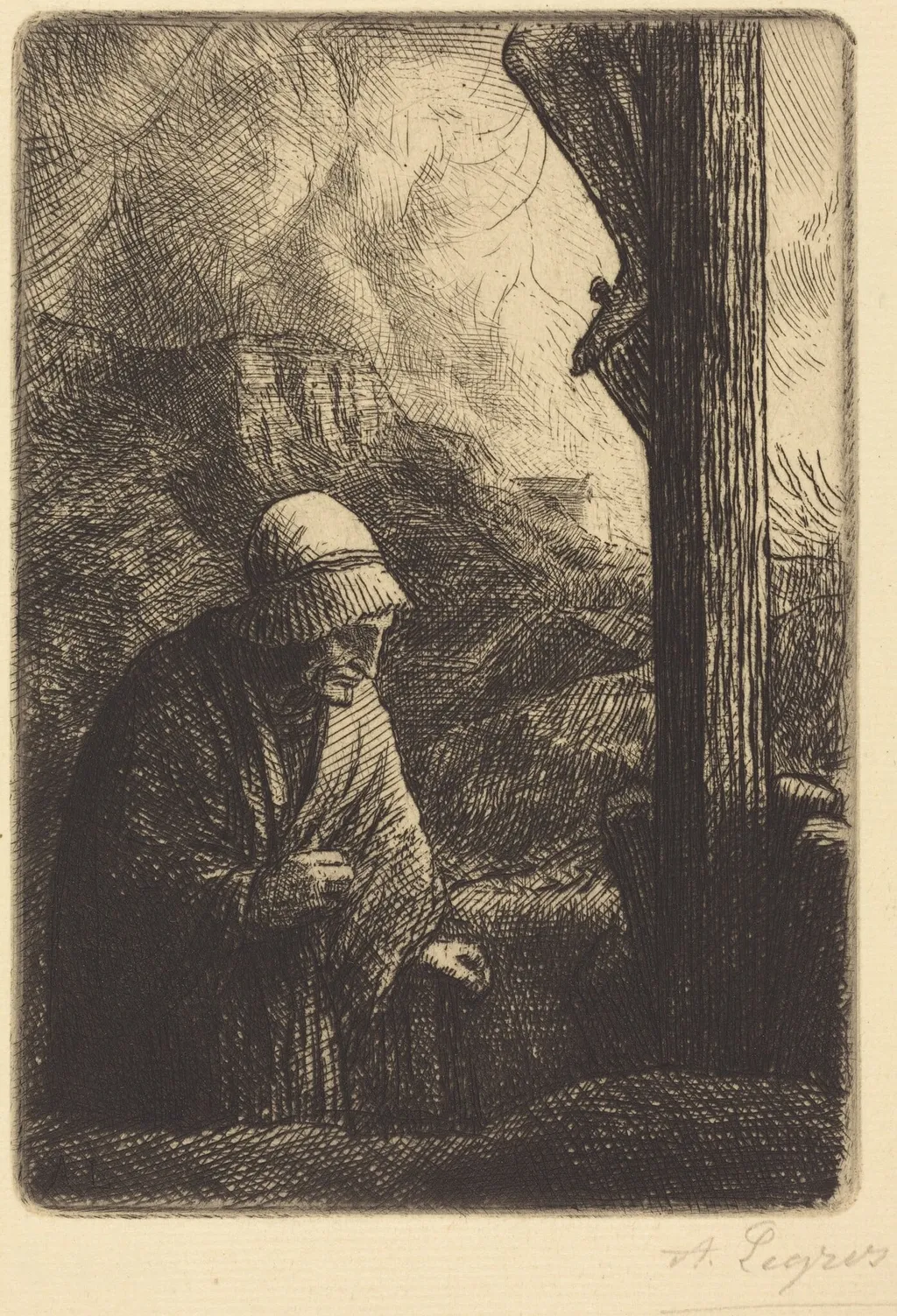 Woman at the Foot of the Cross (Femme au calvaire), by Alphonse Legros, ink, 1874