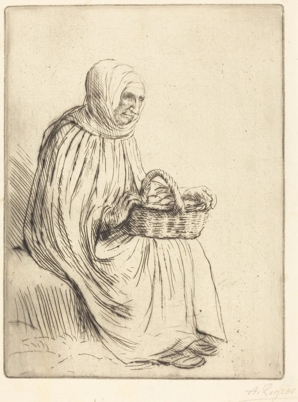 Woman of the Marketplace (Femme du marche), by Alphonse Legros, ink, 1874