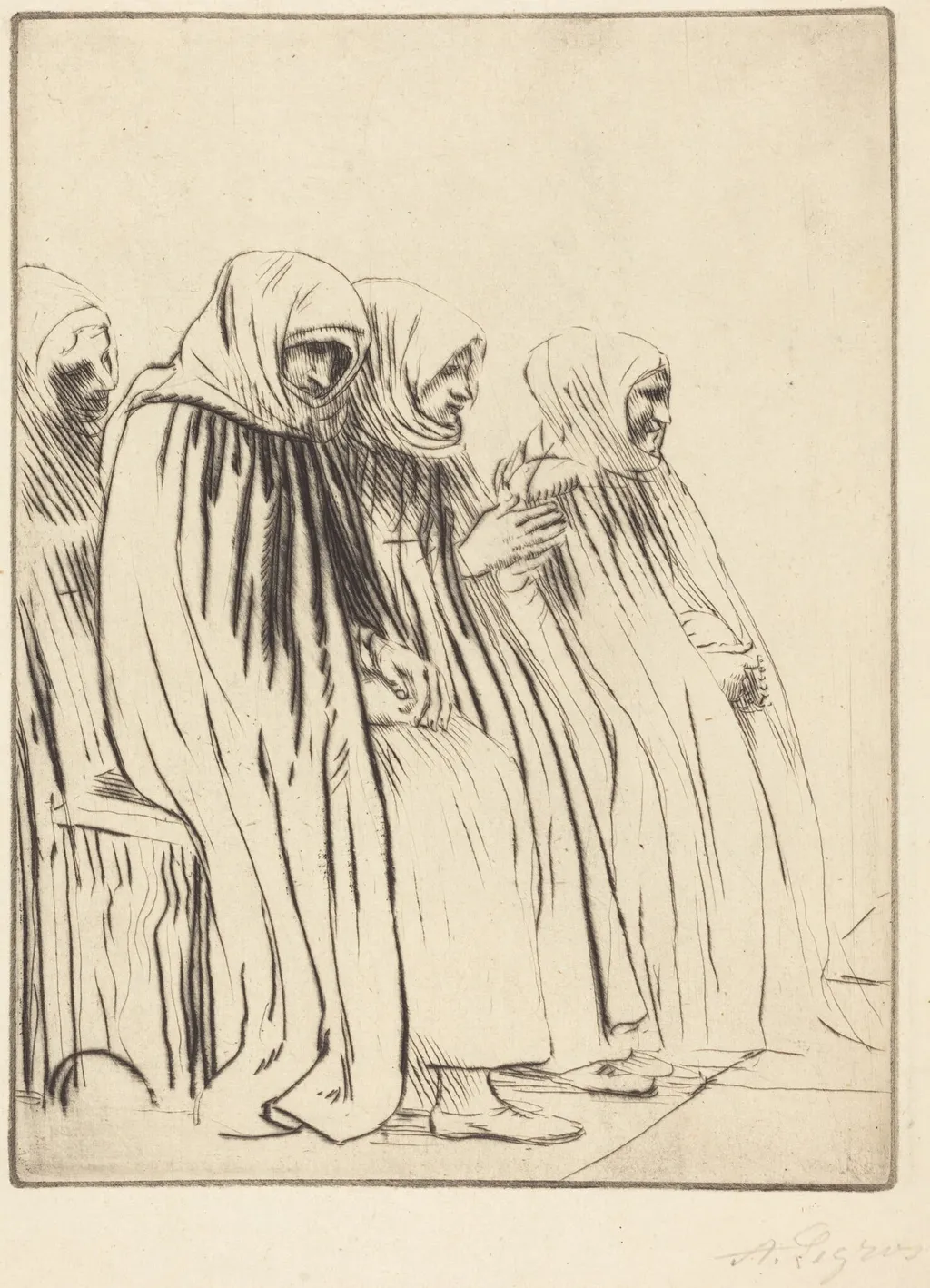 Women of Brussels (Femmes de Bruges), by Alphonse Legros, ink, 1874