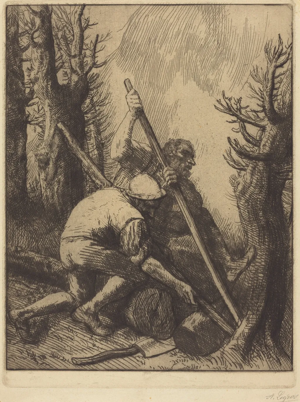 Woodcutters, 3rd plate (Les bucherons), by Alphonse Legros, ink, 1874