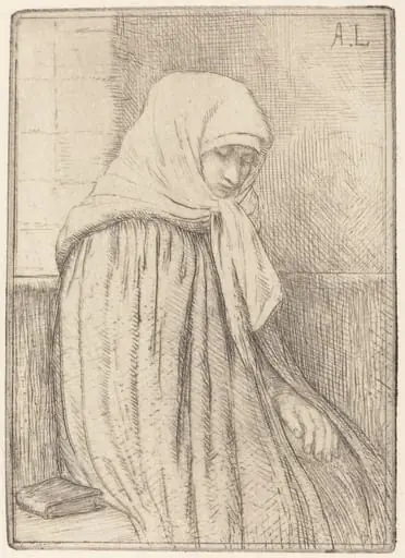 Young Peasant Seated in a Church (Jeune paysanne assise dans une eglise), by Alphonse Legros