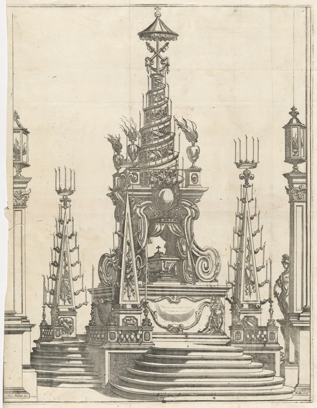 Catafalque for Ranuccio II in the Church of the Steccata, by Alù, ink, 1695