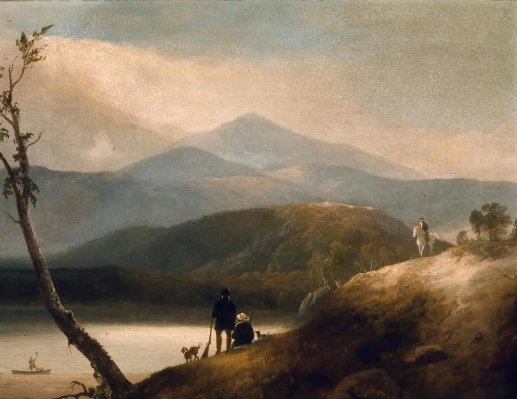 Lake in the Mountains with Hunters, by Alvan Fisher