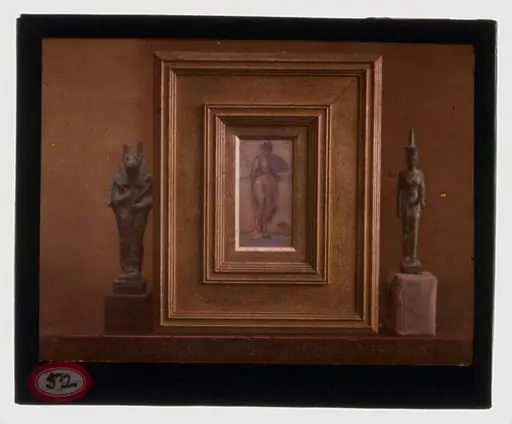 'Figure of Anubis', Egypt, 664-525 BCE, 'Resting', ca 1870-1873 by James McNeil Whistler and 'Figurine of the Goddess Neith', 664-525 BCE or later, from the Charles Lang Freer Collection, by Alvin Langdon Coburn