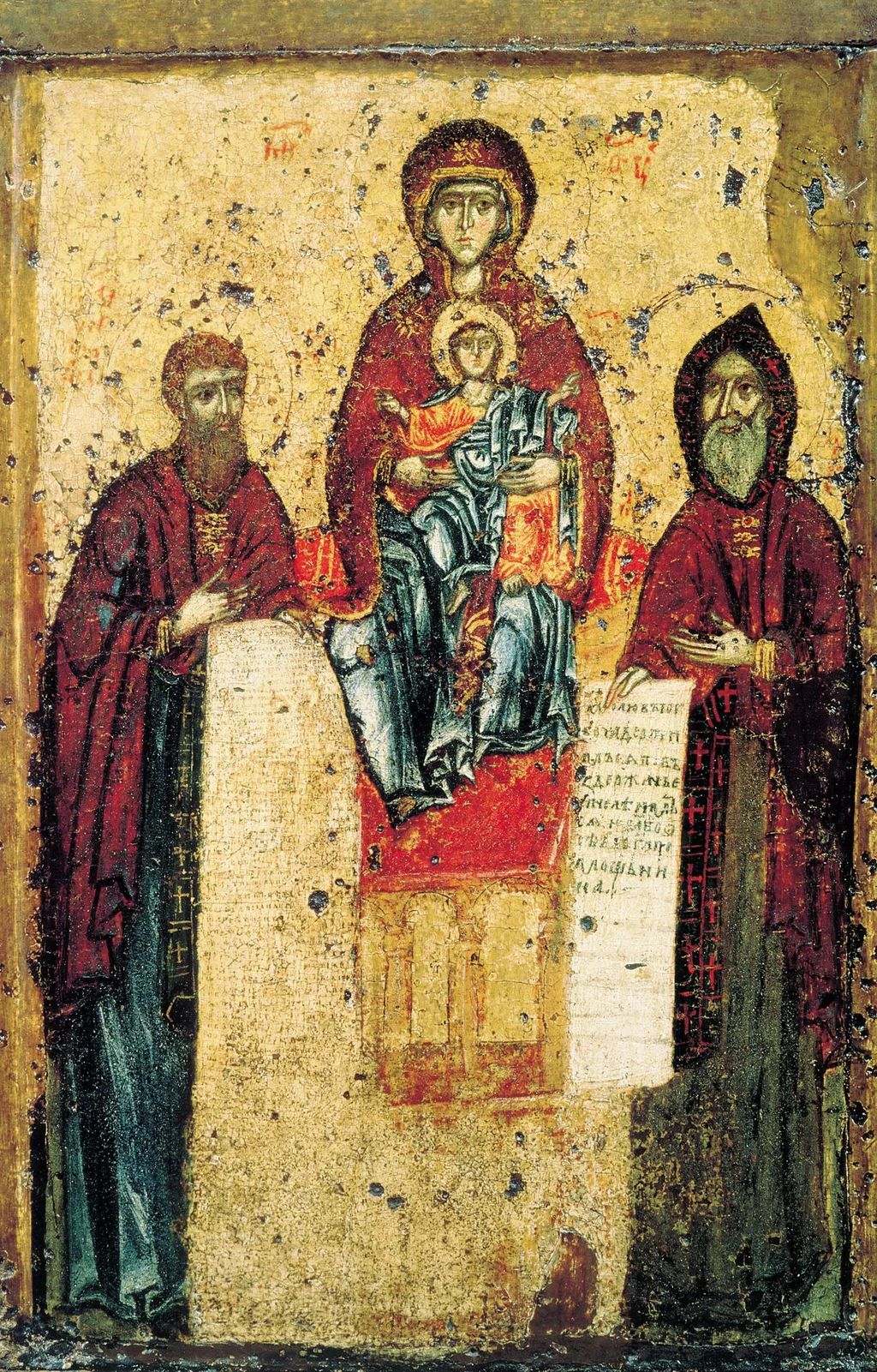 Icon of Saints Anthony and Theodosius with the Theotokos Panachranta, by Alypius of the Caves, unspecified, 1050