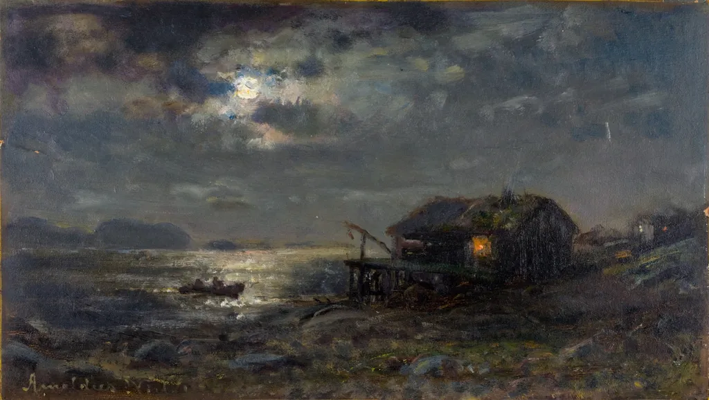 Måneskinn, Kinn, by Amaldus Nielsen, oil, 1860