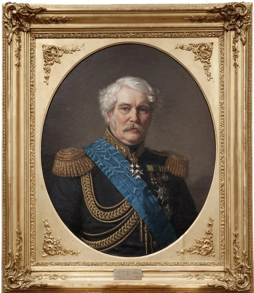 Johan Peter Lefrén (1784-1862), general, educationalist, politician, Married to Maria Antoinetta Hedman, by Amalia Lindegren, oil, 1856