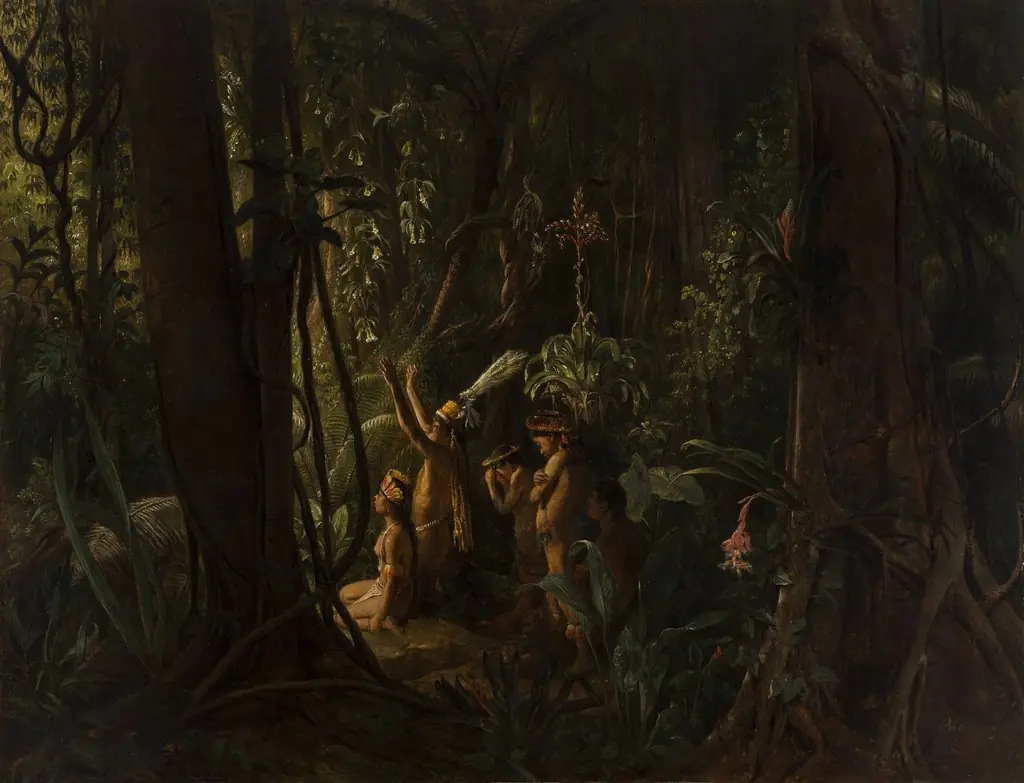 Amazonian Indians Worshiping the Sun God