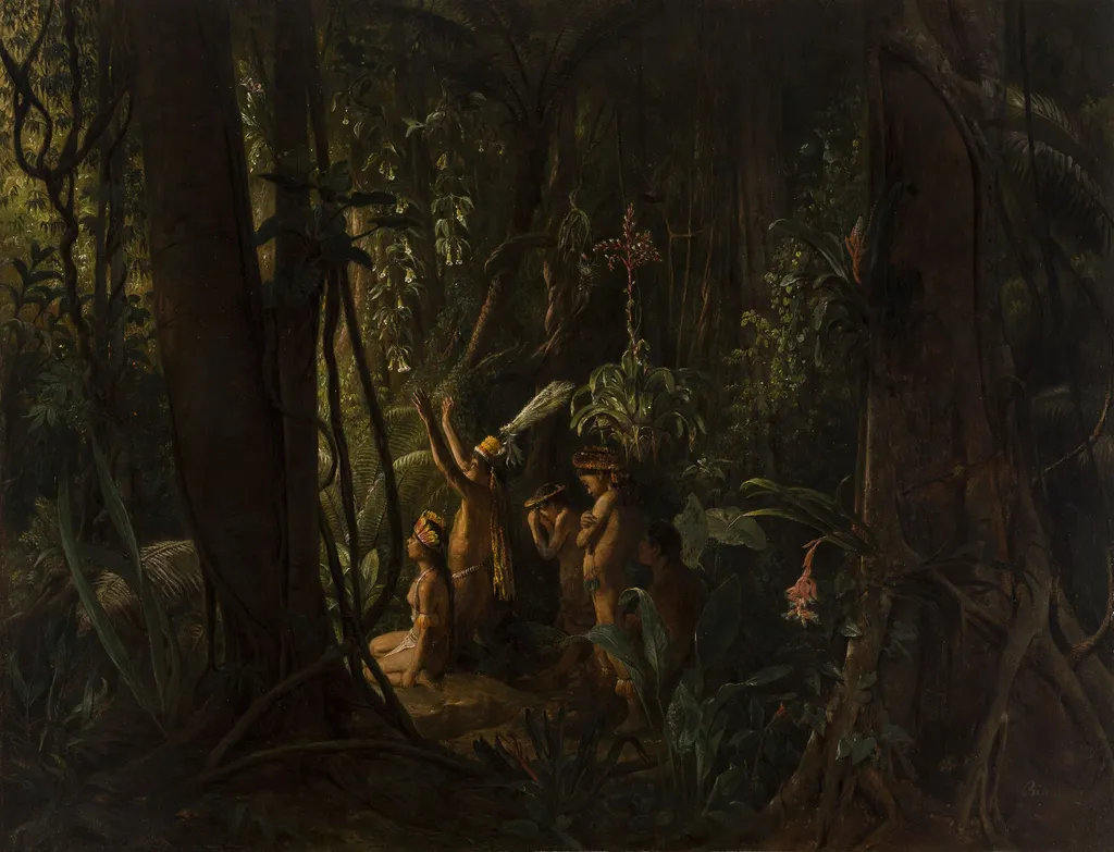 Amazonian Indians Worshiping the Sun God