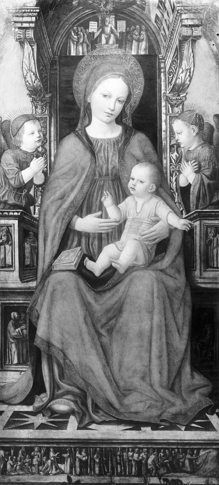 Mary enthroned with child, by Ambrogio Bergognone, paint, 1500