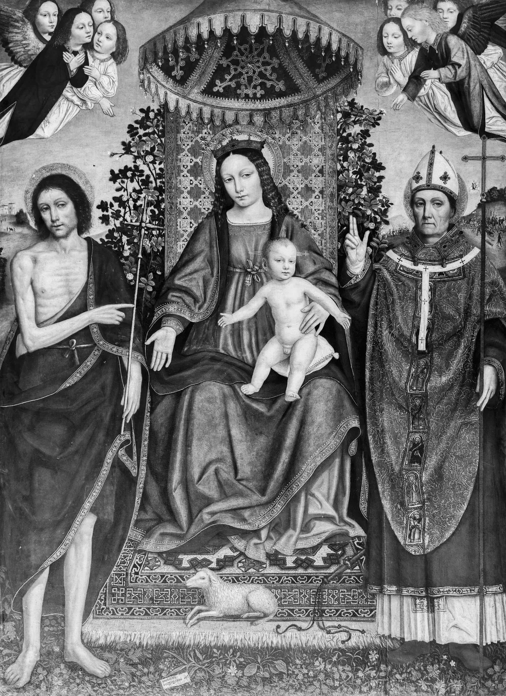The Virgin and child enthroned with two saints, by Ambrogio Bergognone, paint, 1520