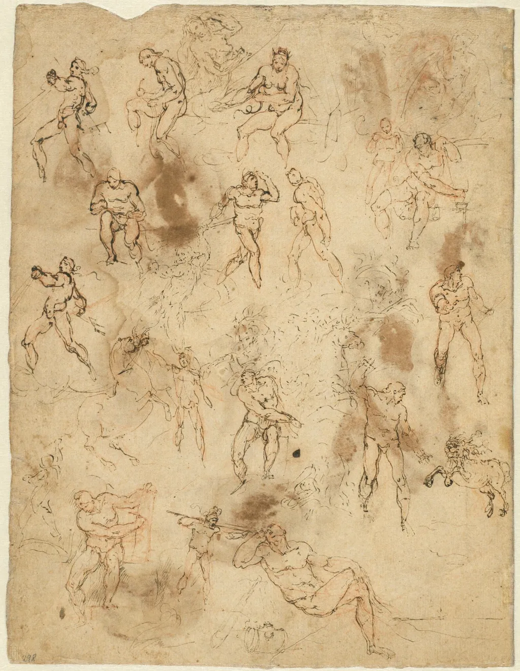 Studies of Figures (verso), by Ambrogio Figino, ink, 1586