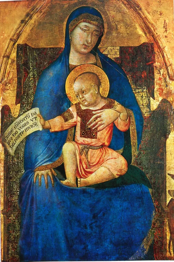 Madonna and Child Enthroned (fragment of an altarpiece), by Ambrogio Lorenzetti