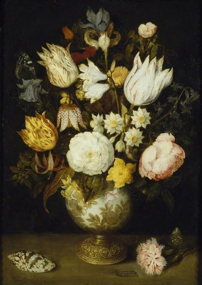 A Vase of Flowers, by Ambrosius Bosschaert, oil, 1609