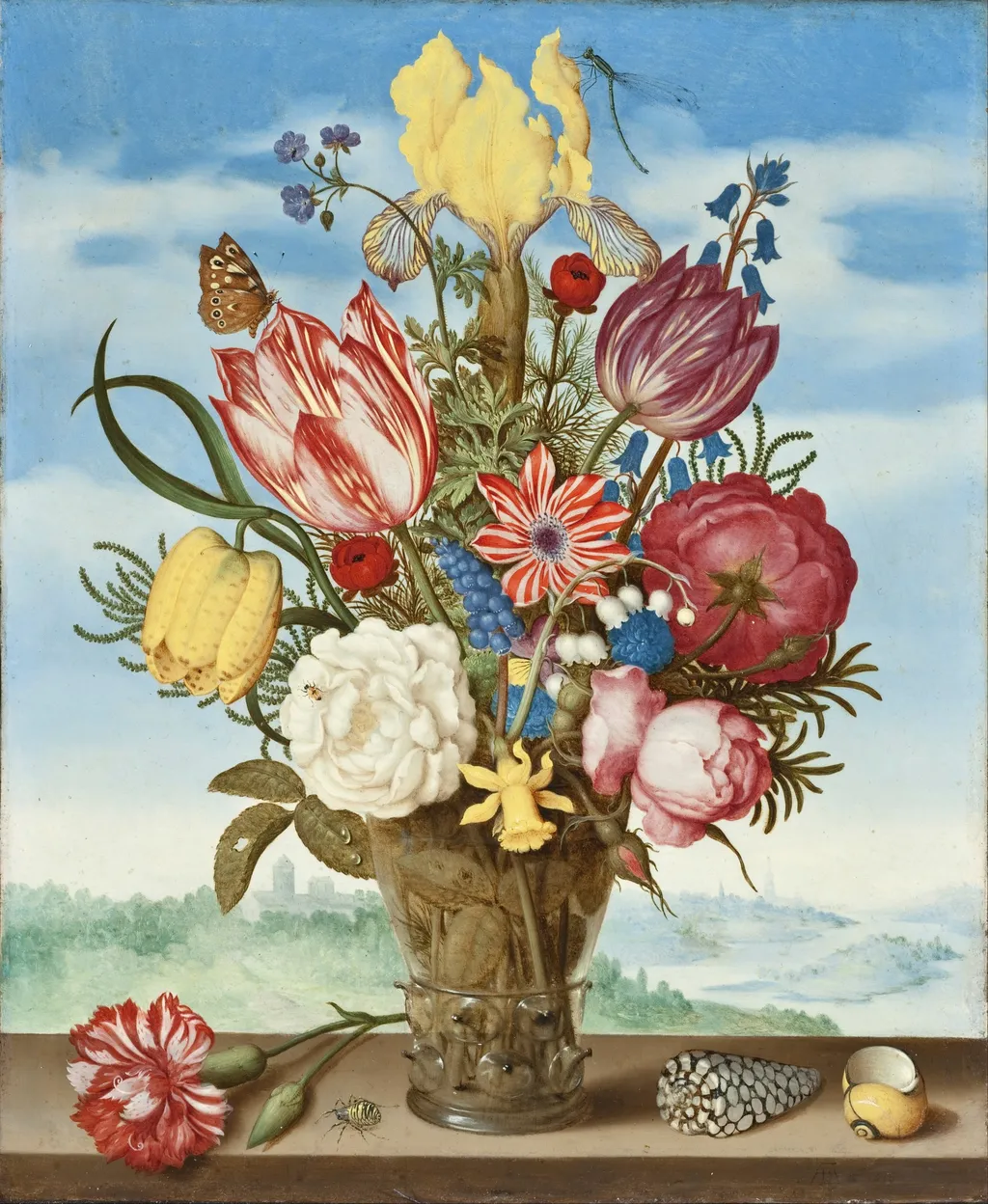 Bouquet of Flowers on a Ledge, by Ambrosius Bosschaert, oil