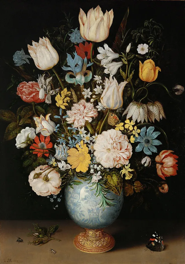Flowers in a blue and white porcelain vase — Ambrosius Bosschaert