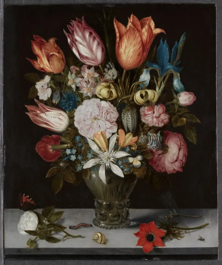 Flowers in a Glass, by Ambrosius Bosschaert, unspecified, 1606