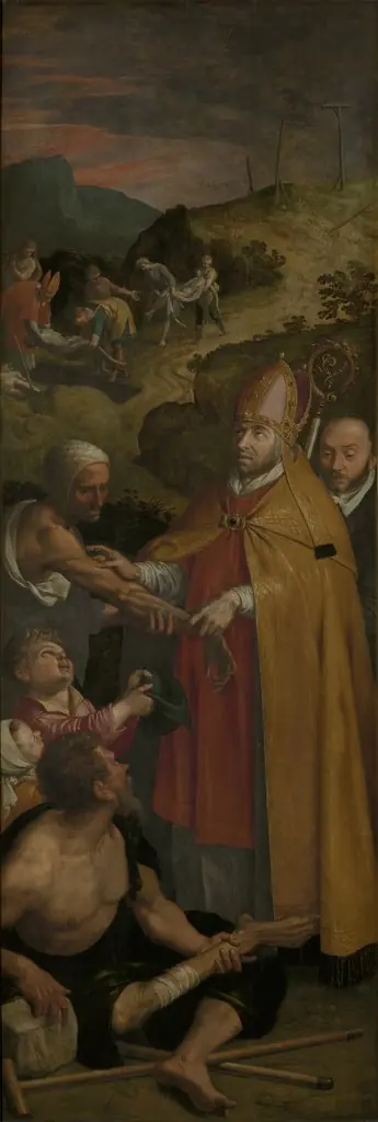 Saint Eligius helps the crippled and buries the dead, by Ambrosius Francken I