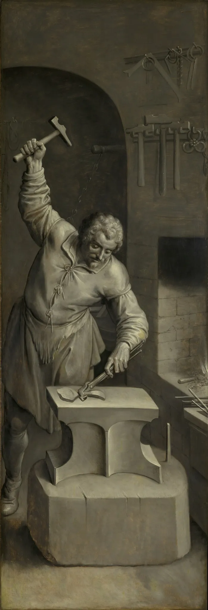 Saint Eligius in his smithy, by Ambrosius Francken I, oil, 1594